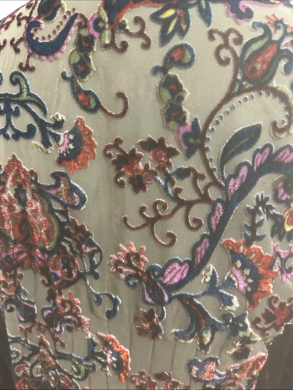 Crushed Velvet Tunic medium green  paisley Burnout sheer Whimsigoth Boho A Line - Picture 9 of 15